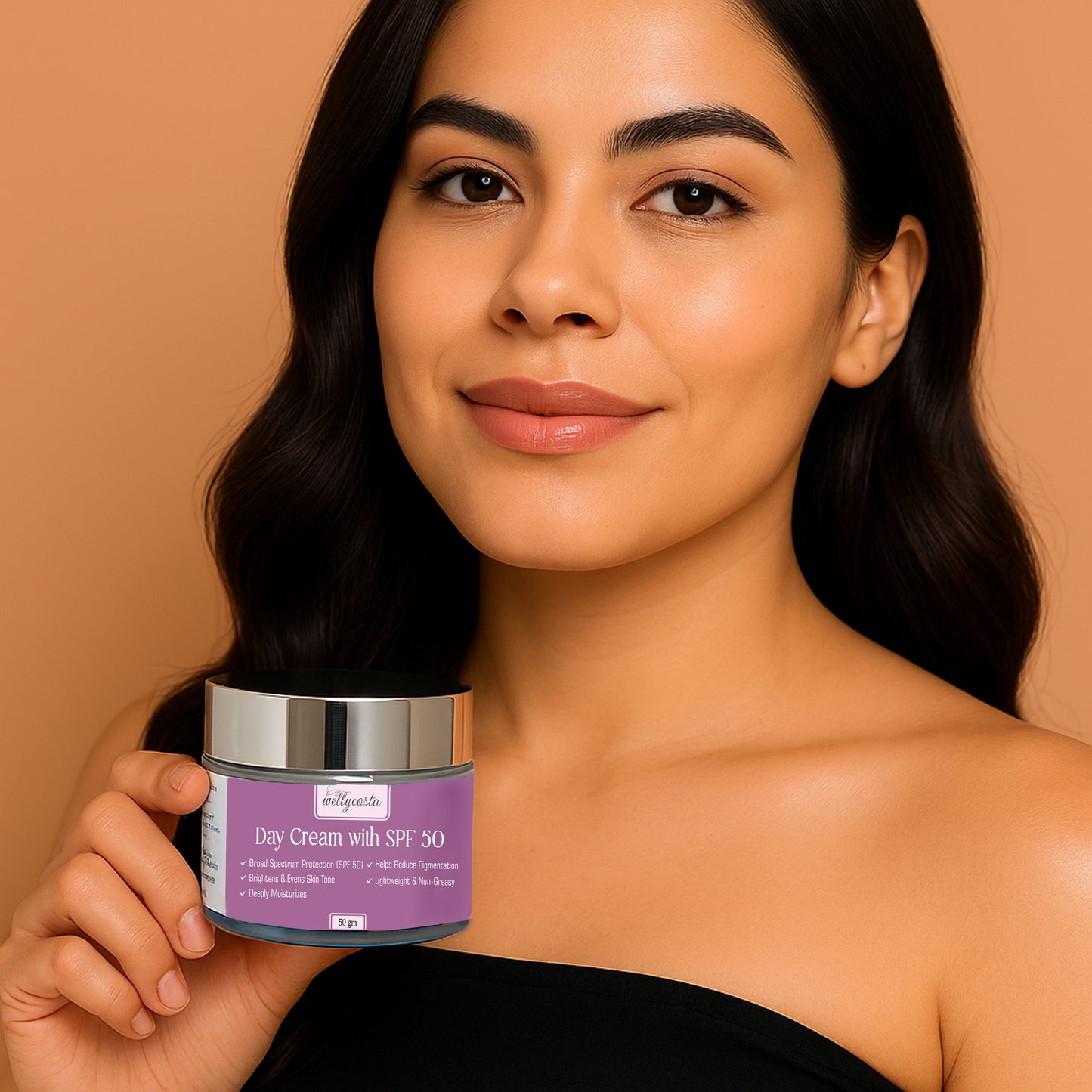 Wellycosta Day Cream with SPF 50 – Brightening, Hydrating & Sun Protection (50g)