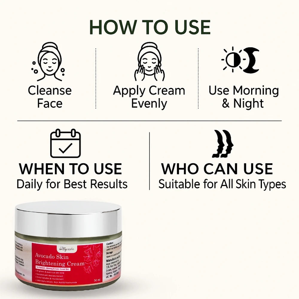 Wellycosta Avocado Skin Brightening Cream – For Radiant, Glowing & Even-Toned Skin (50gm)