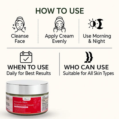 Wellycosta Avocado Skin Brightening Cream – For Radiant, Glowing & Even-Toned Skin (50gm)